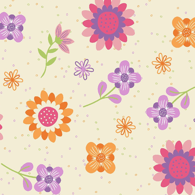 Tissu coloré avec d'adorables fleurs de dessins animés